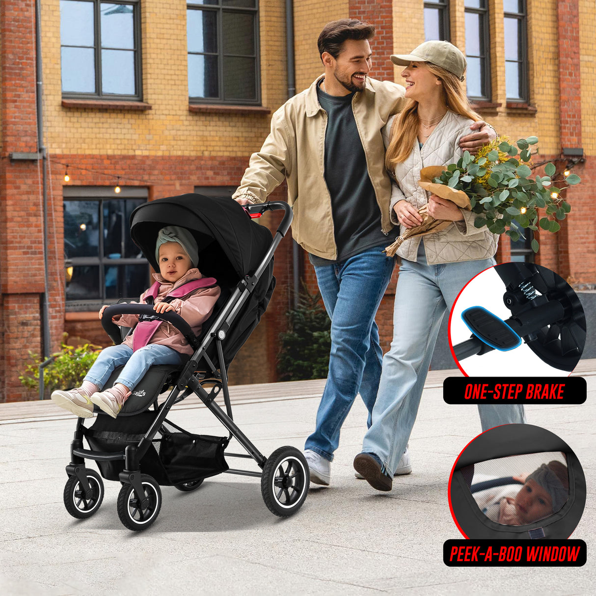 FK Sports Lightweight Foldable Baby Stroller – Compact Travel Pram with UV Canopy & Shock-Absorbing Wheels