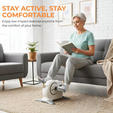 White Mini Exercise Bike Pedal Exerciser with LCD Display – Under Desk Arm & Leg Trainer