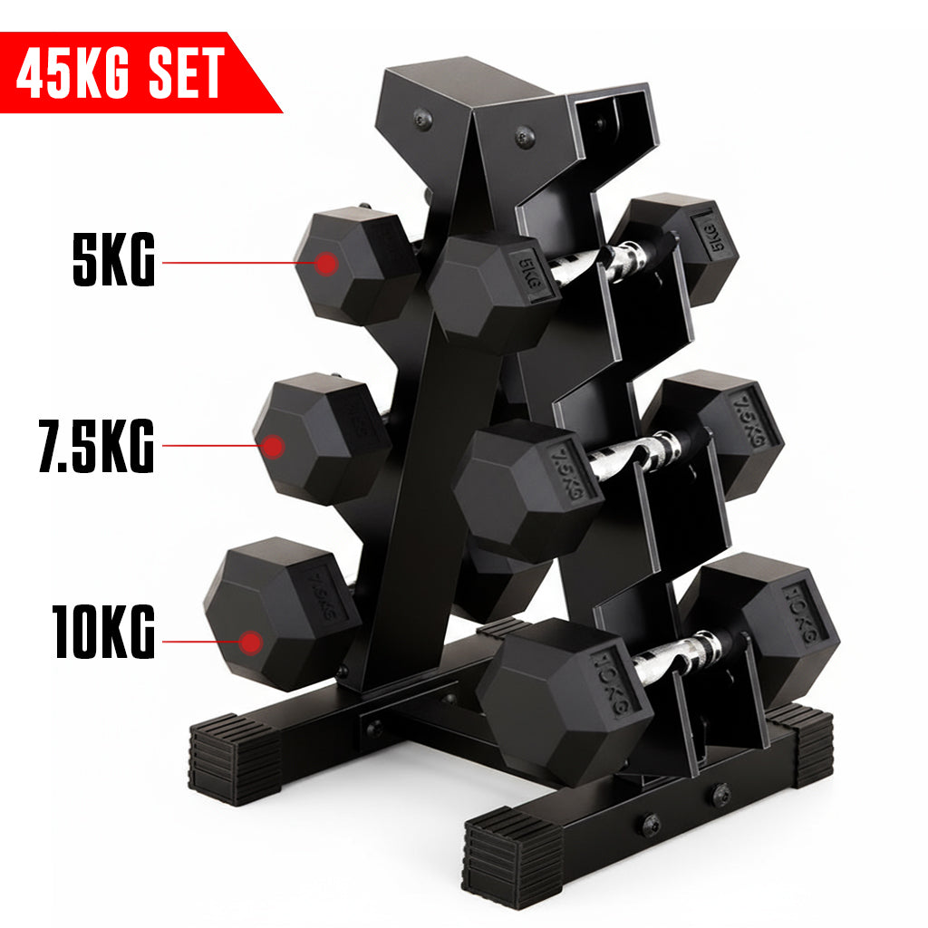 FK Sports 3 Tier Hex Dumbbell Tree Rack – Heavy-Duty Steel Weight Hex Storage Stand