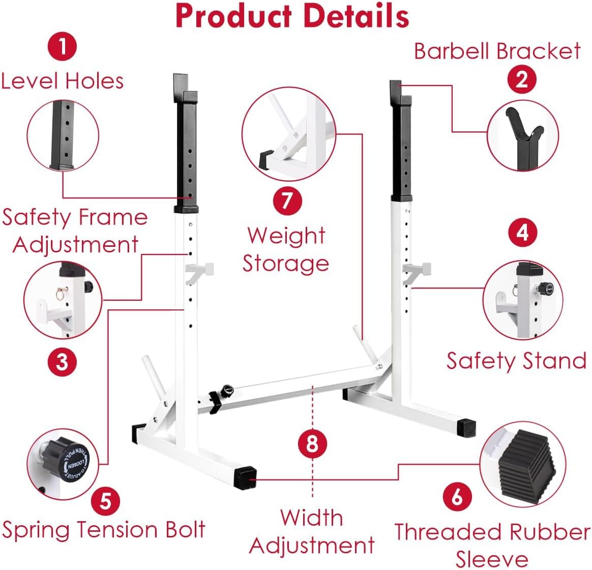 Heavy-Duty Adjustable Squat Rack – Barbell Stand for Home Gym Bench Press & Lifting