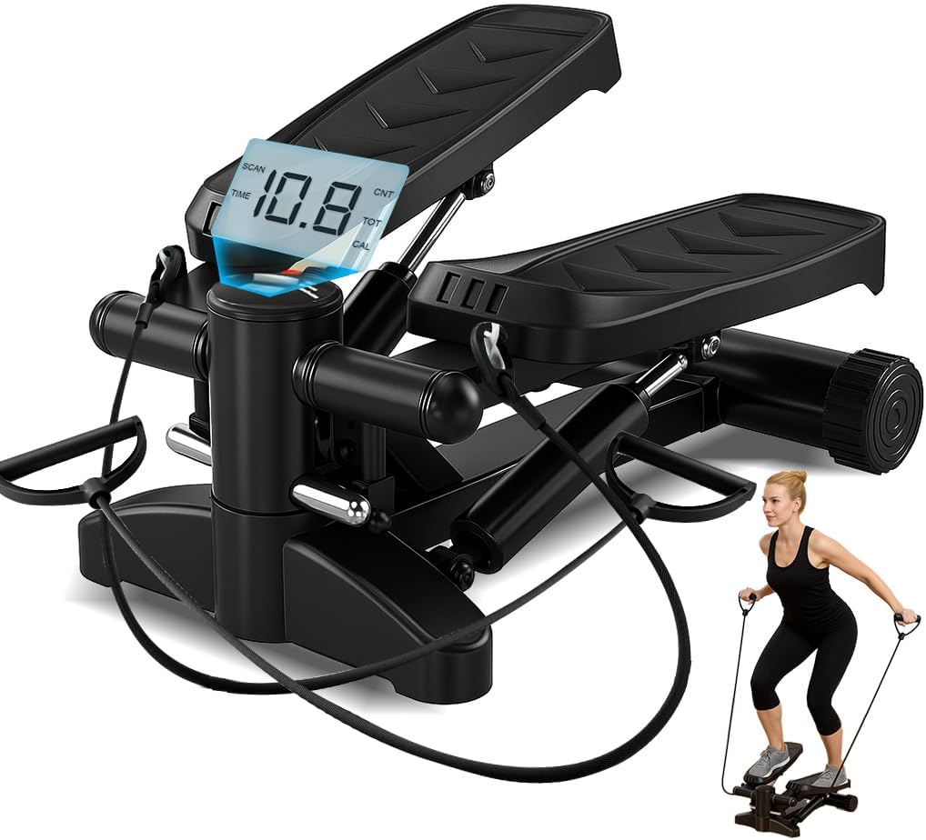 Compact Mini Stepper Exercise Machine – Home Cardio Workout with LCD Display & Resistance Bands
