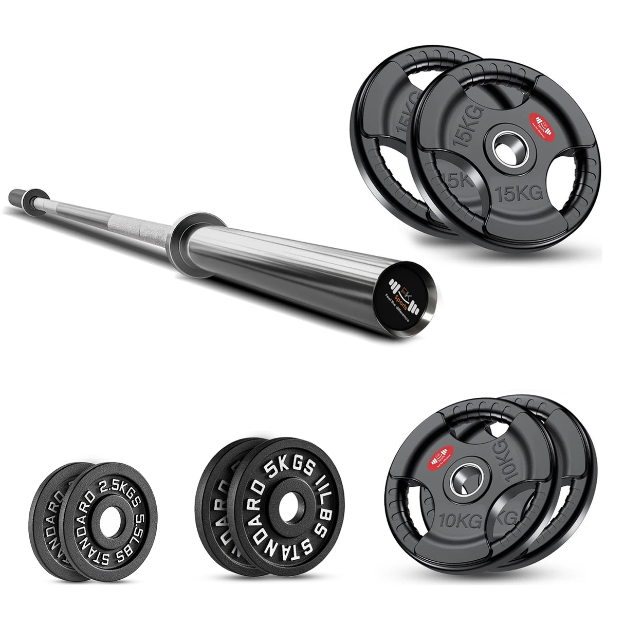 Tri-Grip Weight Plate With Barbell Set | Rubber & Powder Coated