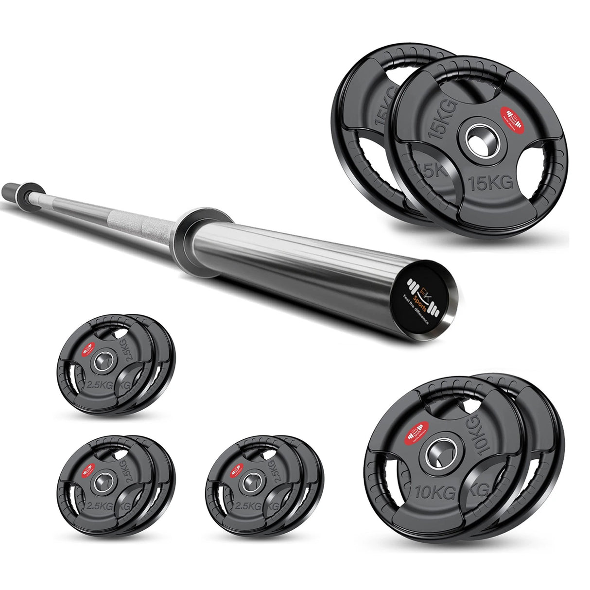 Tri-Grip Olympic Weight Plate Set with Barbell Bar