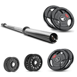 Tri-Grip Weight Plate With Barbell Set | Rubber & Powder Coated