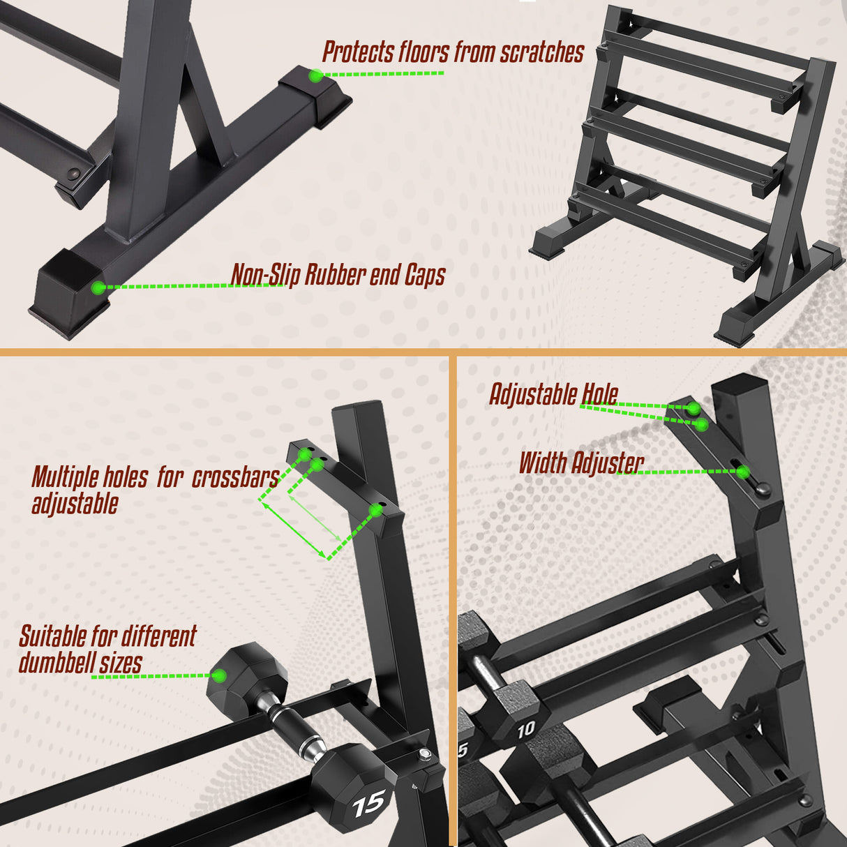 3-Tier Heavy-Duty Dumbbell Rack – Sturdy Weight Storage Stand for Home or Commercial Gym