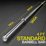 Standard 1" Chrome Barbell – 4ft, 5ft, 6ft, 7ft | Knurled Grip, Collars Included | Fits 1" Weight Plates – Home Gym & Strength Training