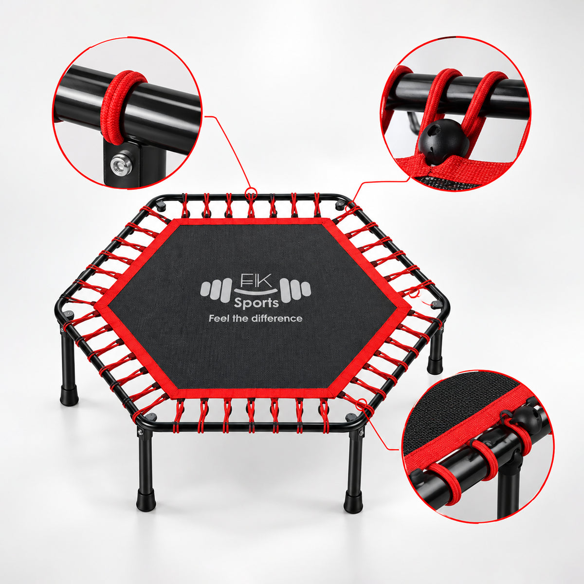 Hexagonal Fitness Trampoline Rebounder with Adjustable Handle – 40/48 Inch | FK Sports