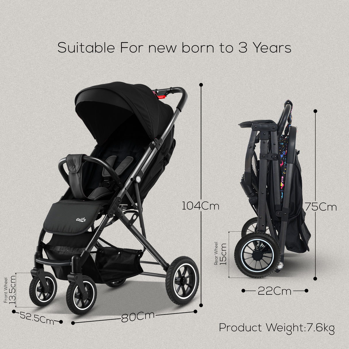 FK Sports Lightweight Foldable Baby Stroller – Compact Travel Pram with UV Canopy & Shock-Absorbing Wheels
