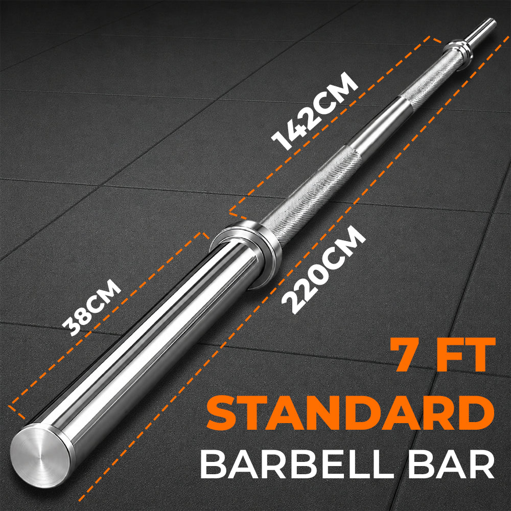 Standard 1" Chrome Barbell Bar – 4ft, 5ft, 6ft, 7ft | Knurled Grip, Collars Included
