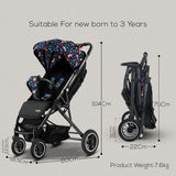 FK Sports Lightweight Foldable Baby Stroller – Compact Travel Pram with UV Canopy & Shock-Absorbing Wheels