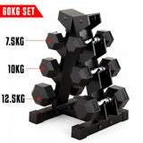FK Sports 3 Tier Hex Dumbbell Tree Rack – Heavy-Duty Steel Weight Hex Storage Stand