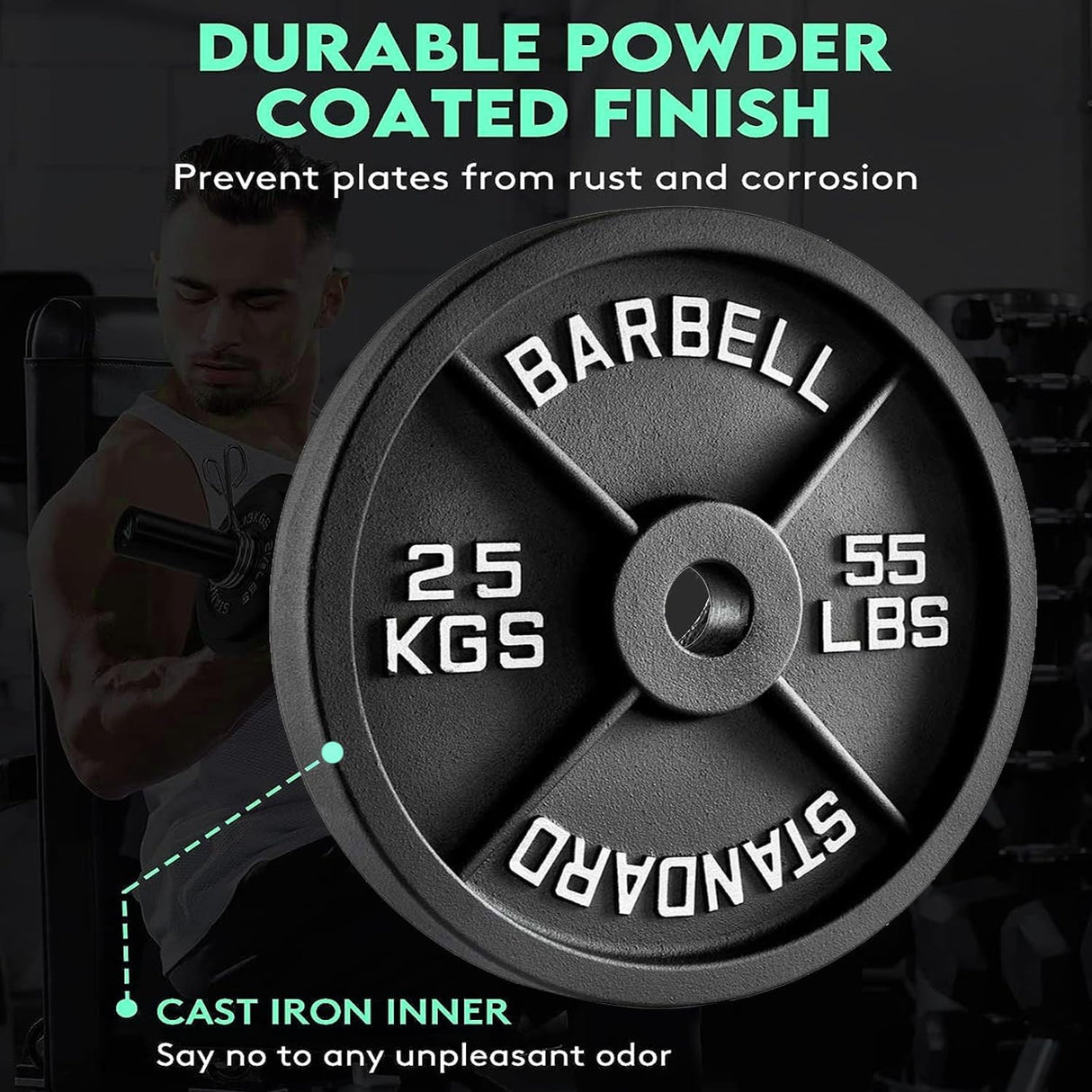 Olympic Cast Iron Weight Plates – 2-Inch Barbell Weights (2.5kg to 25kg) – Heavy-Duty Plates for Home Gym & Fitness – Sold in Pairs