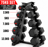 Hex Dumbbell Set with 5 Tier Rack | 2.5kg–20kg Weight Options