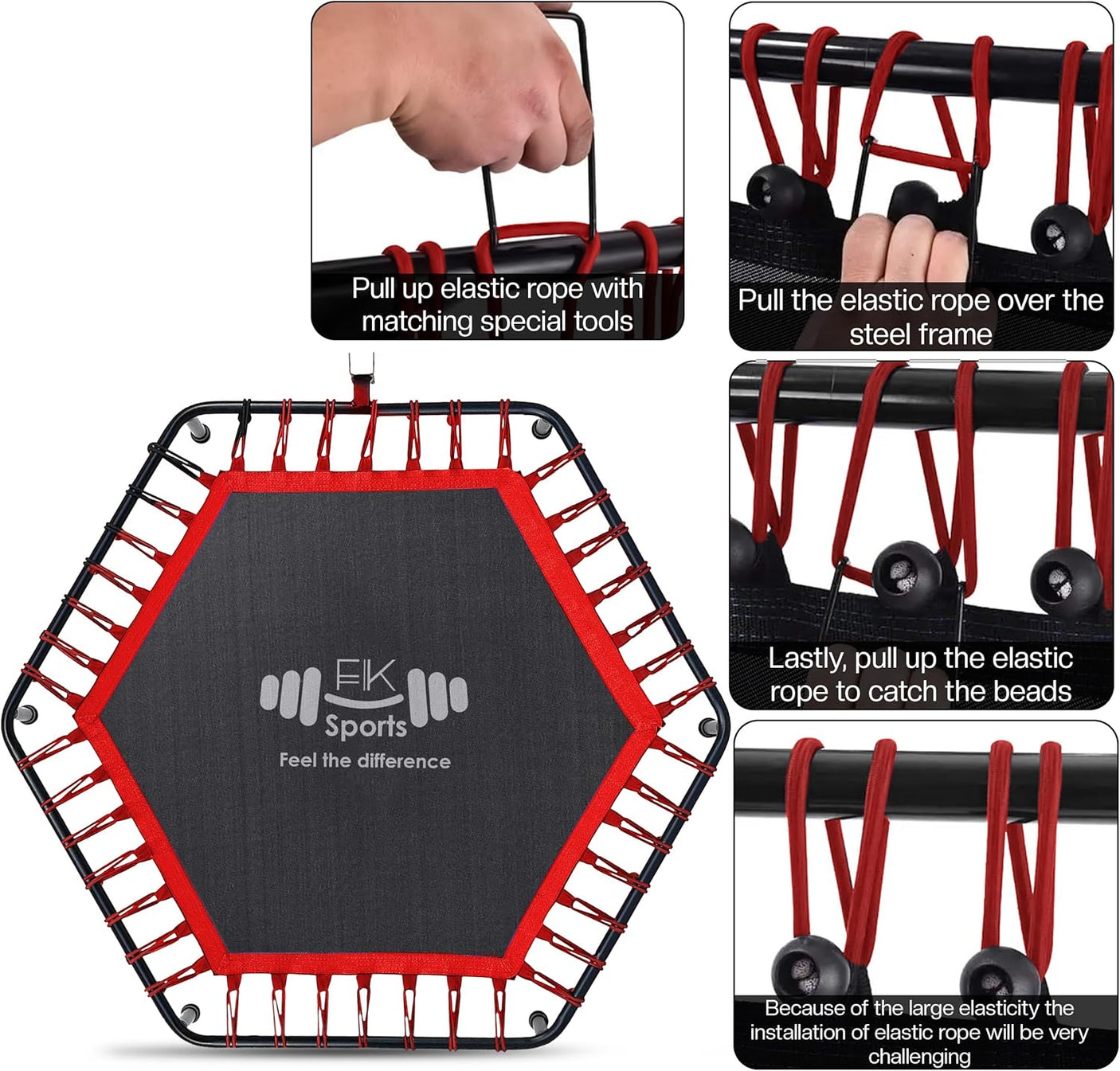 Hexagonal Fitness Trampoline Rebounder with Adjustable Handle – 40/48 Inch | FK Sports