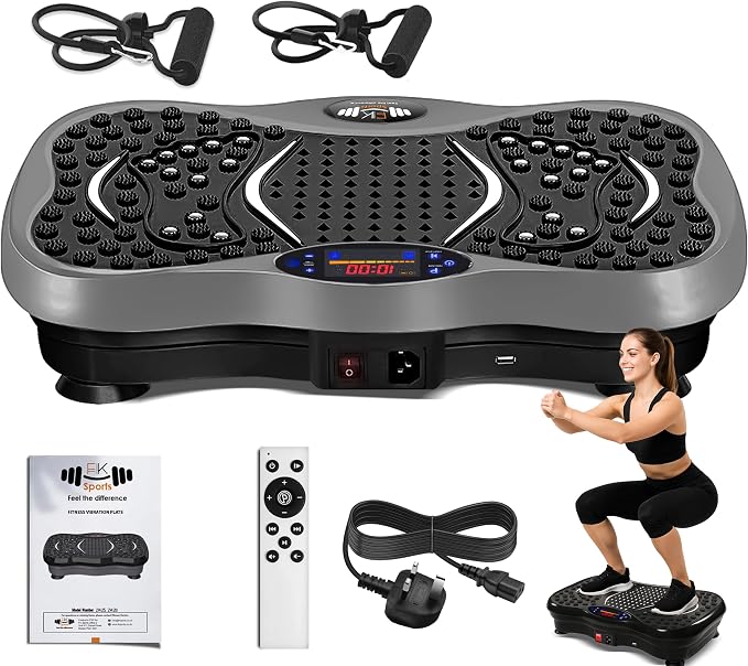 Vibration Plate Machine | Vibration Exercise Platform | Bluetooth Speaker, Remote Control & Resistance Bands | FK Sports