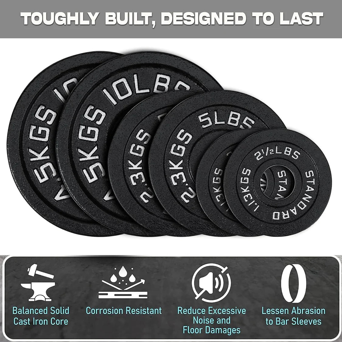 Weight Plates 2" Hole Olympic Barbell Cast Iron Weights Set Disc Dumbbell 170 KG