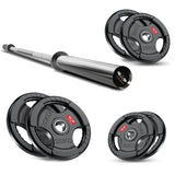 Tri-Grip Olympic Weight Plate &amp; Barbell Set. 55 - 140 KG