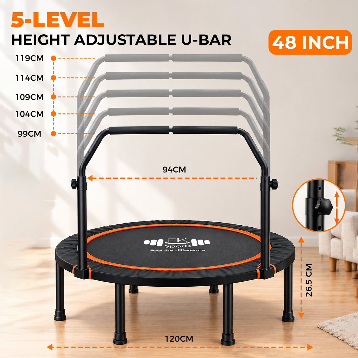 Foldable Mini Trampoline Rebounder 40” & 48” with U Bar Handle | FK Sports UK