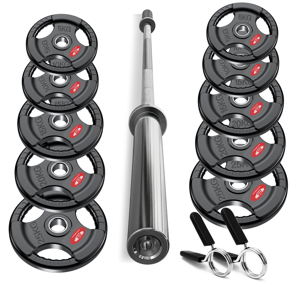 150KG Olympic Weight Plates + 7FT Olympic Barbell Set