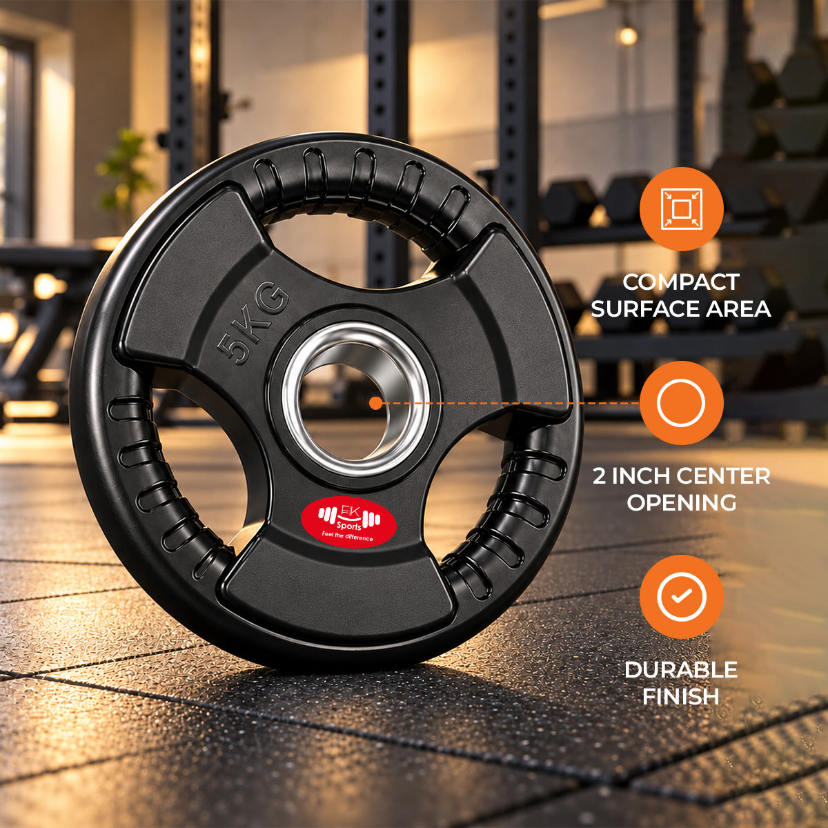 Tri-Grip Olympic Weight Plates 2.5kg–25kg – Rubber Coated Cast Iron | FK Sports