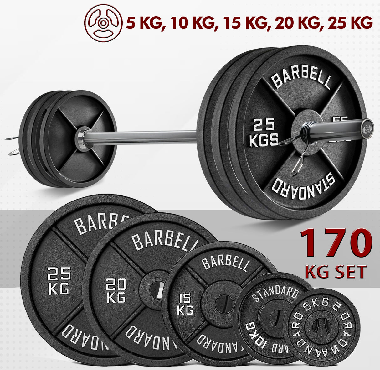 Weight Plates 2" Hole Olympic Barbell Cast Iron Weights Set Disc Dumbbell 170 KG