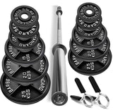 150KG Cast Iron Olympic Weight Plates + 7FT Olympic Barbell Set
