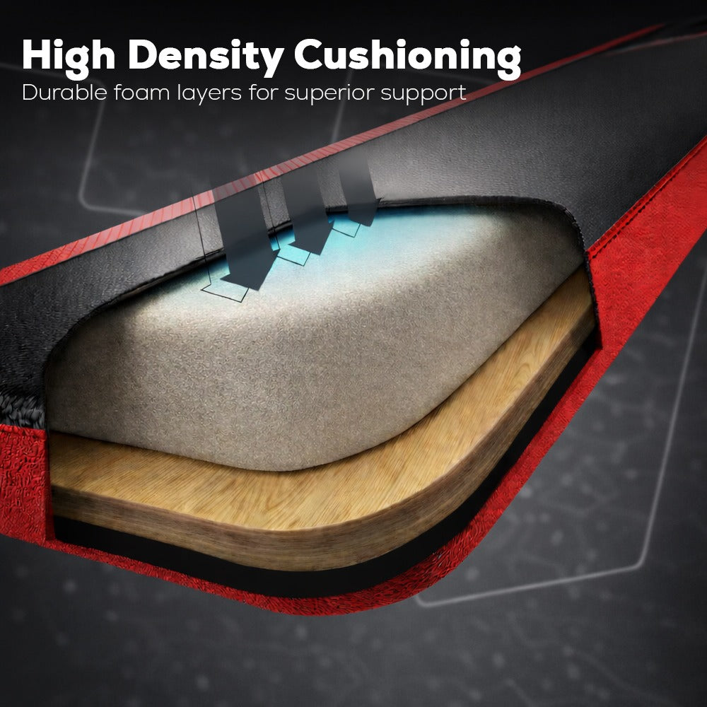 Close-up of high-density cushioning with durable foam layers on a dark background