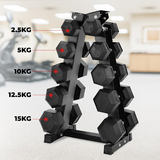 Hex Dumbbell Set with 5 Tier Rack | 2.5kg–20kg Weight Options