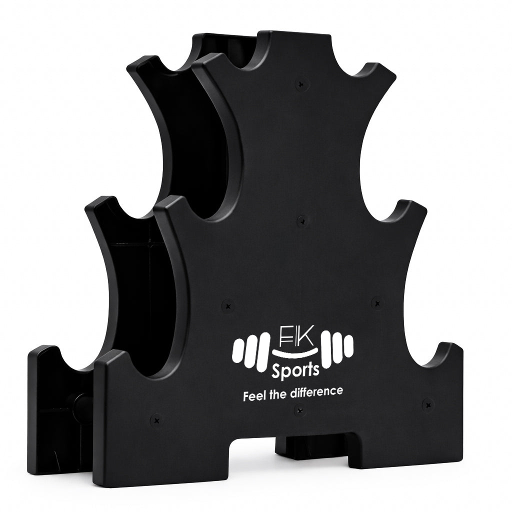 Black sports neoprene dumbbells holder with 'EK Sports' branding on a white background