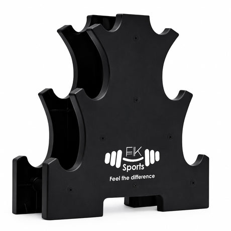 Black sports neoprene dumbbells holder with 'EK Sports' branding on a white background
