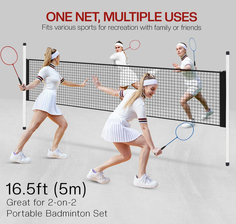 Multiple players playing on a Portable Badminton Net and badminton sets.