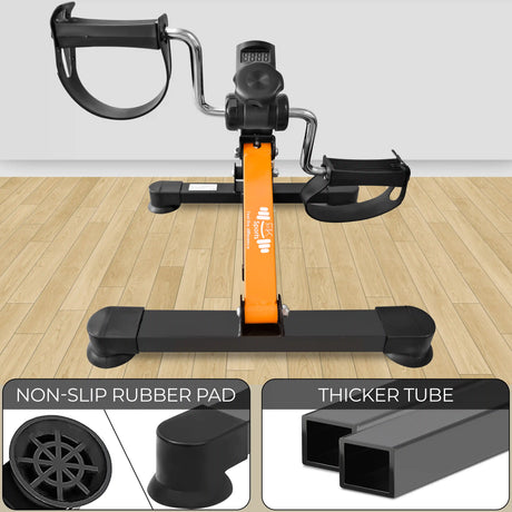 Portable pedal exercise bike orange steel and plastic design