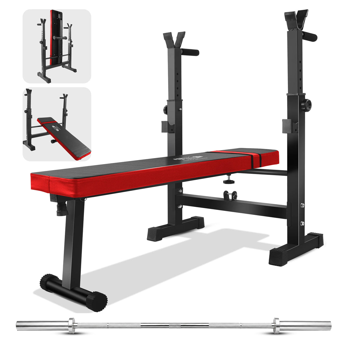 Adjustable Bench - Squat Rack With  Olympic Barbell Home Gym Set