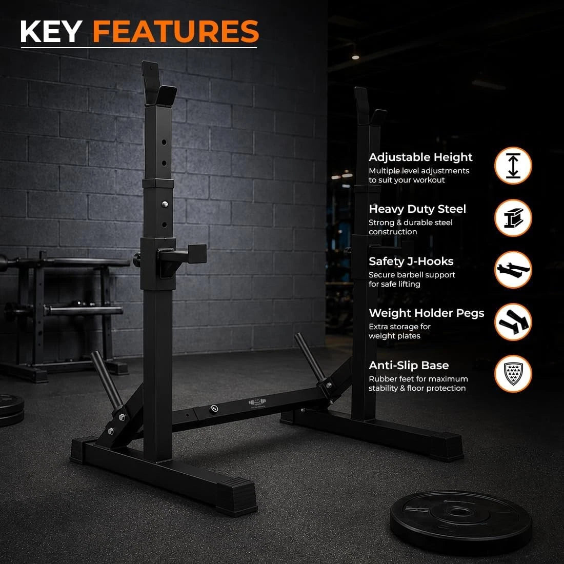 Heavy-Duty Adjustable Squat Rack – Barbell Stand for Home Gym Bench Press & Lifting