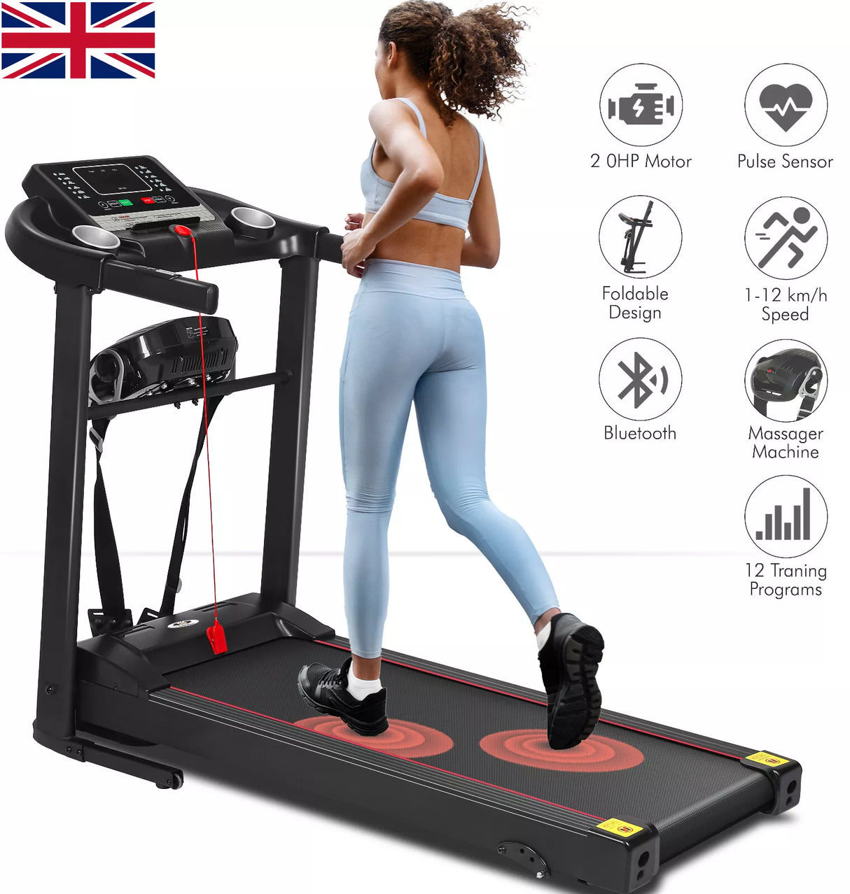 Foldable Electric Treadmill with Motorized Incline & Massager for Home Gym Fitness – Compact & Portable