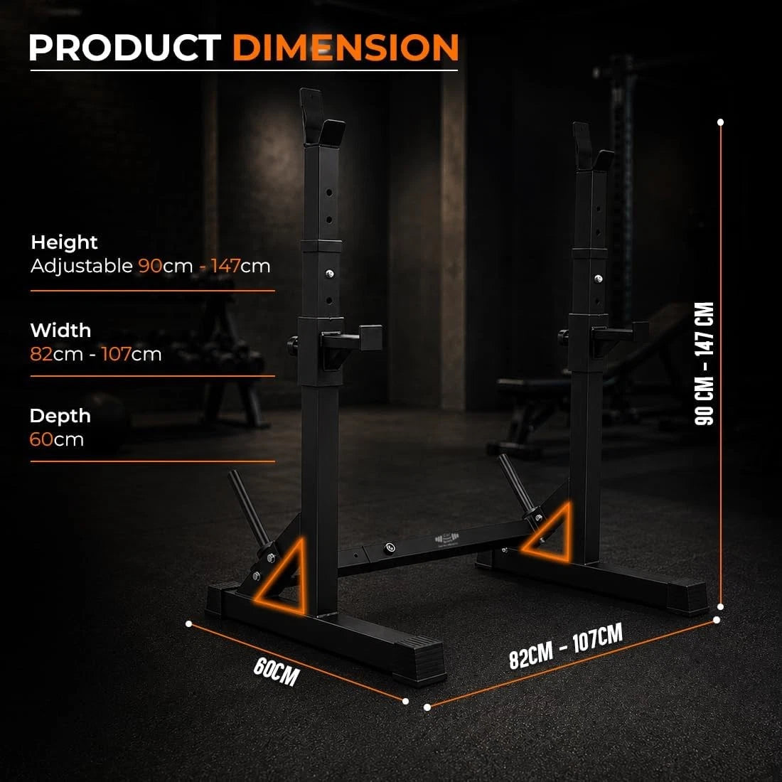 Heavy-Duty Adjustable Squat Rack – Barbell Stand for Home Gym Bench Press & Lifting