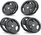 Set of weight plates with different capacities on a white background