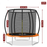 Trampoline with dimensions and weight capacity on a white background