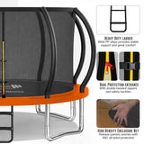 Trampoline with safety features highlighted on a white background