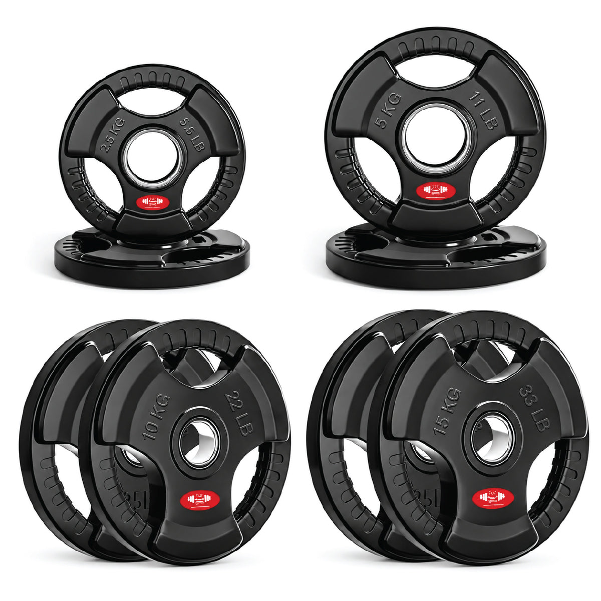 Tri-Grip Olympic Weight Plates 2.5kg–25kg – Rubber Coated Cast Iron | FK Sports