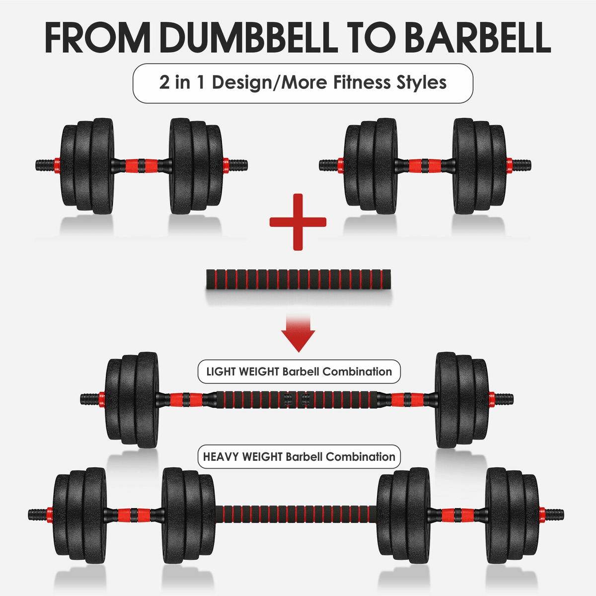 Adjustable dumbbell to barbell sale