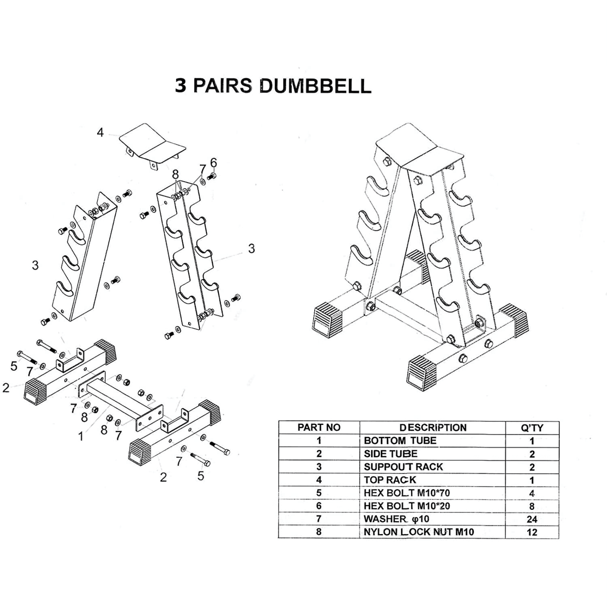 Dumbbell Rack Layout Shop Dumbbell Rack 3 Tier | Dumbbell Stand - Dumbell Tree | FK Sports