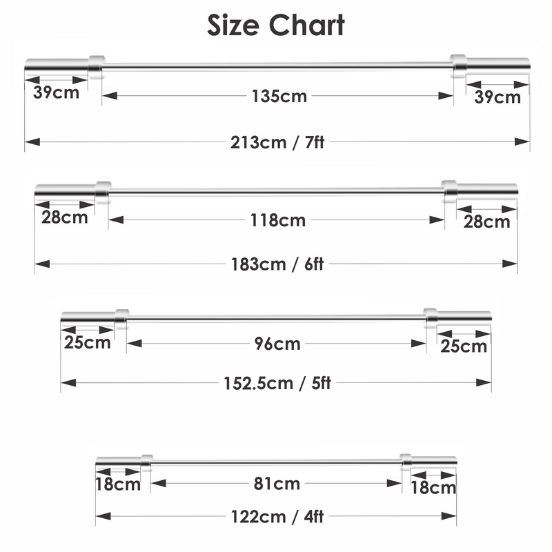 size chart Olympic barbell bar - FK Sports
